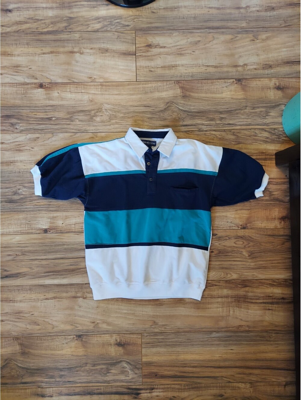 Vintage Van Heusen Blue and White Polo Shirt Short Sleeve